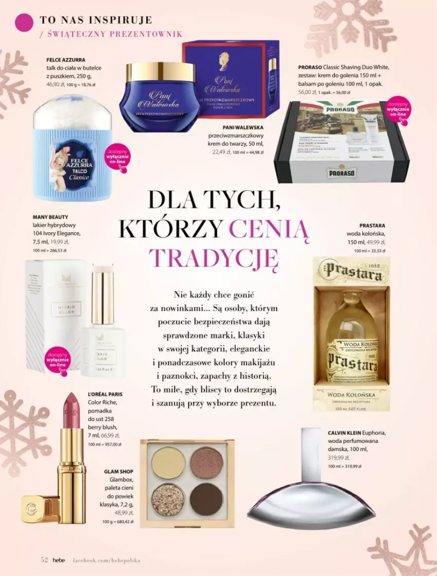 Gazetka promocyjna Hebe - ważna 01.11 do 31.12.2024 - strona 113 - produkty: Balsam po goleniu, Calvin Klein, Inka, Krem do golenia, Krem do twarzy, Makijaż, Mars, Paleta, Perfum, Piec, Woda, Woda kolońska, Woda perfumowana