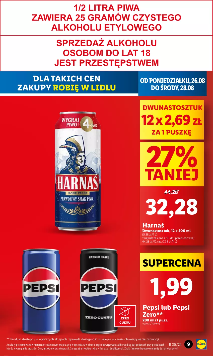 Gazetka promocyjna Lidl - GAZETKA - ważna 26.08 do 28.08.2024 - strona 9 - produkty: Harnaś, Pepsi