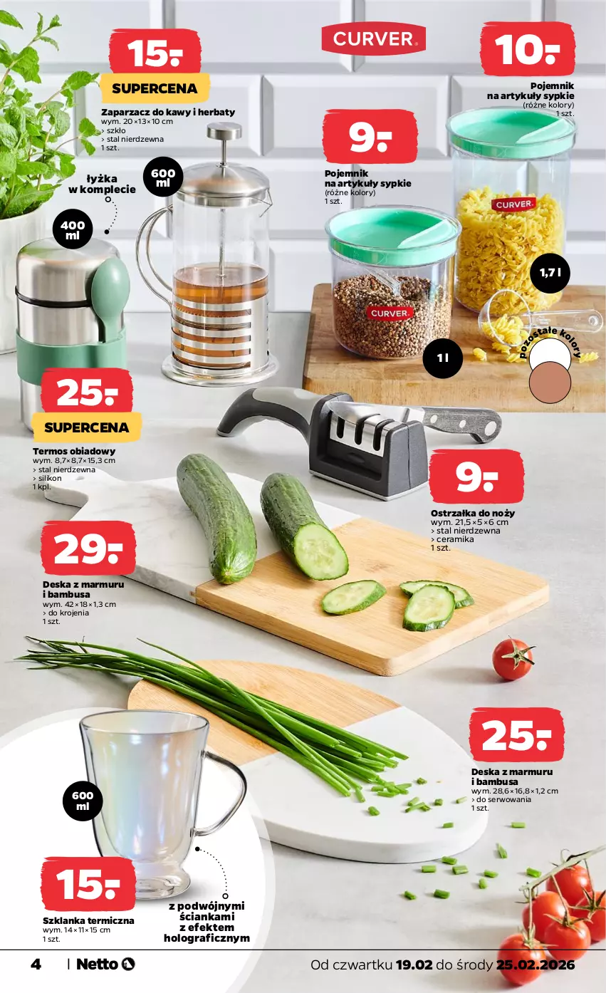 Gazetka promocyjna Netto - Od Czwartku - ważna 19.02 do 25.02.2026 - strona 4 - produkty: Gra, Noż, Ostrzałka do noży, Pojemnik, Ser, Szklanka, Termos, Zaparzacz, Zaparzacz do kawy