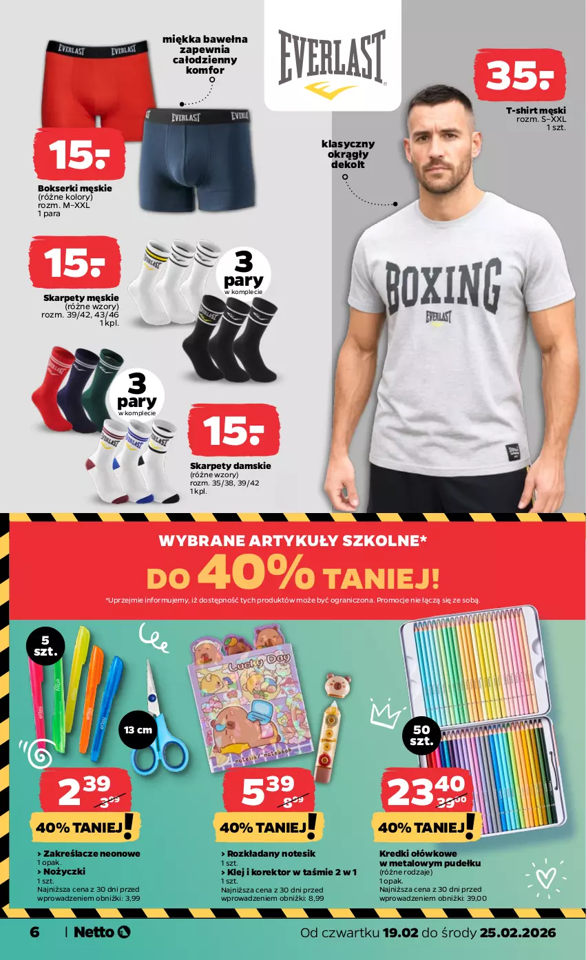 Gazetka promocyjna Netto - Od Czwartku - ważna 19.02 do 25.02.2026 - strona 6 - produkty: Bokserki, Gra, Karp, Klej, Noż, Nożyczki, Ser, T-shirt, Wełna