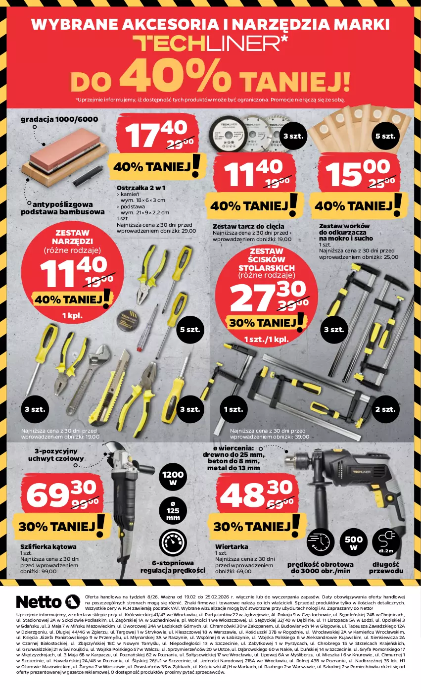 Gazetka promocyjna Netto - Od Czwartku - ważna 19.02 do 25.02.2026 - strona 8 - produkty: Fa, Gra, Gry, Karp, Kujawski, Odkurzacz, Podlaski, Sok, Stock, Szlifierka, Szlifierka kątowa, Tarka, Top, Wiertarka, Wino, Zestaw narzędzi