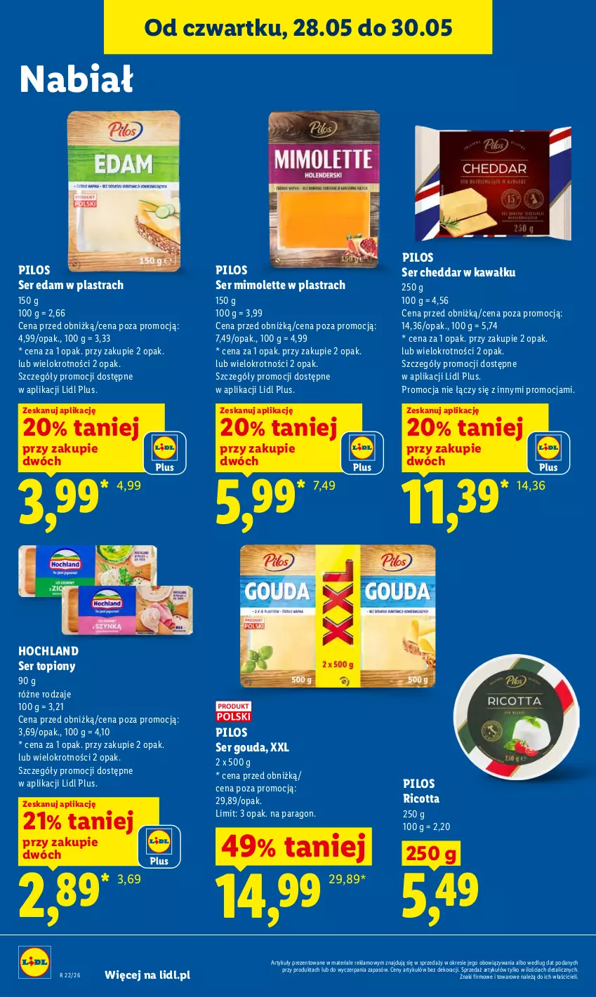 Gazetka promocyjna Lidl - Gazetka ważna od 28.05 do 30.05 - ważna 28.05 do 30.05.2026 - strona 48 - produkty: Cheddar, Edam, Gouda, Hochland, Kawa, Mimolette, Pilos, Ricotta, Ser, Ser topiony, Top