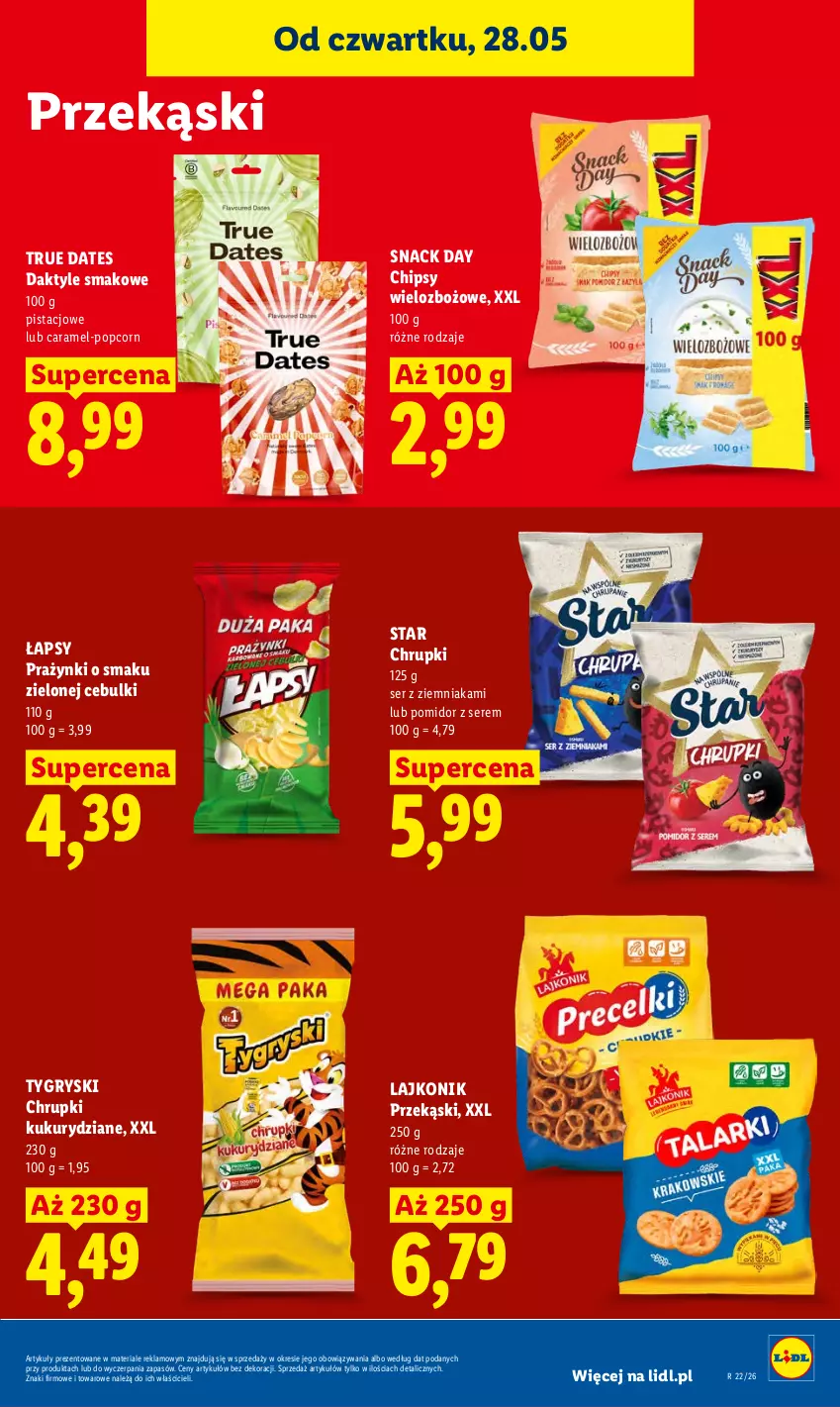 Gazetka promocyjna Lidl - Gazetka ważna od 28.05 do 30.05 - ważna 28.05 do 30.05.2026 - strona 73 - produkty: Chipsy, Chrupki, Daktyle, Gry, Lajkonik, Popcorn, Ser