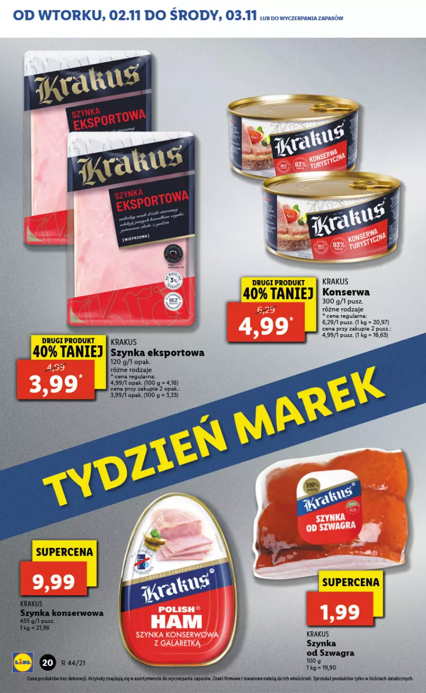 Gazetka promocyjna Lidl - GAZETKA - ważna 02.11 do 03.11.2021 - strona 20 - produkty: Krakus, Por, Ser, Sport, Szynka