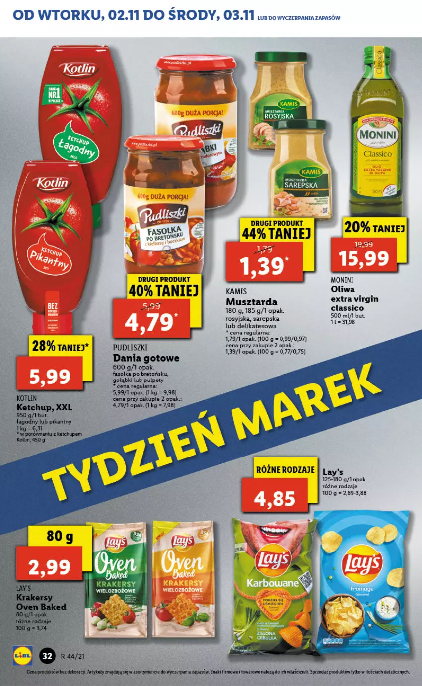 Gazetka promocyjna Lidl - GAZETKA - ważna 02.11 do 03.11.2021 - strona 32 - produkty: Dania gotowe, Gin, Kamis, Monini, Mus, Musztarda, Pudliszki