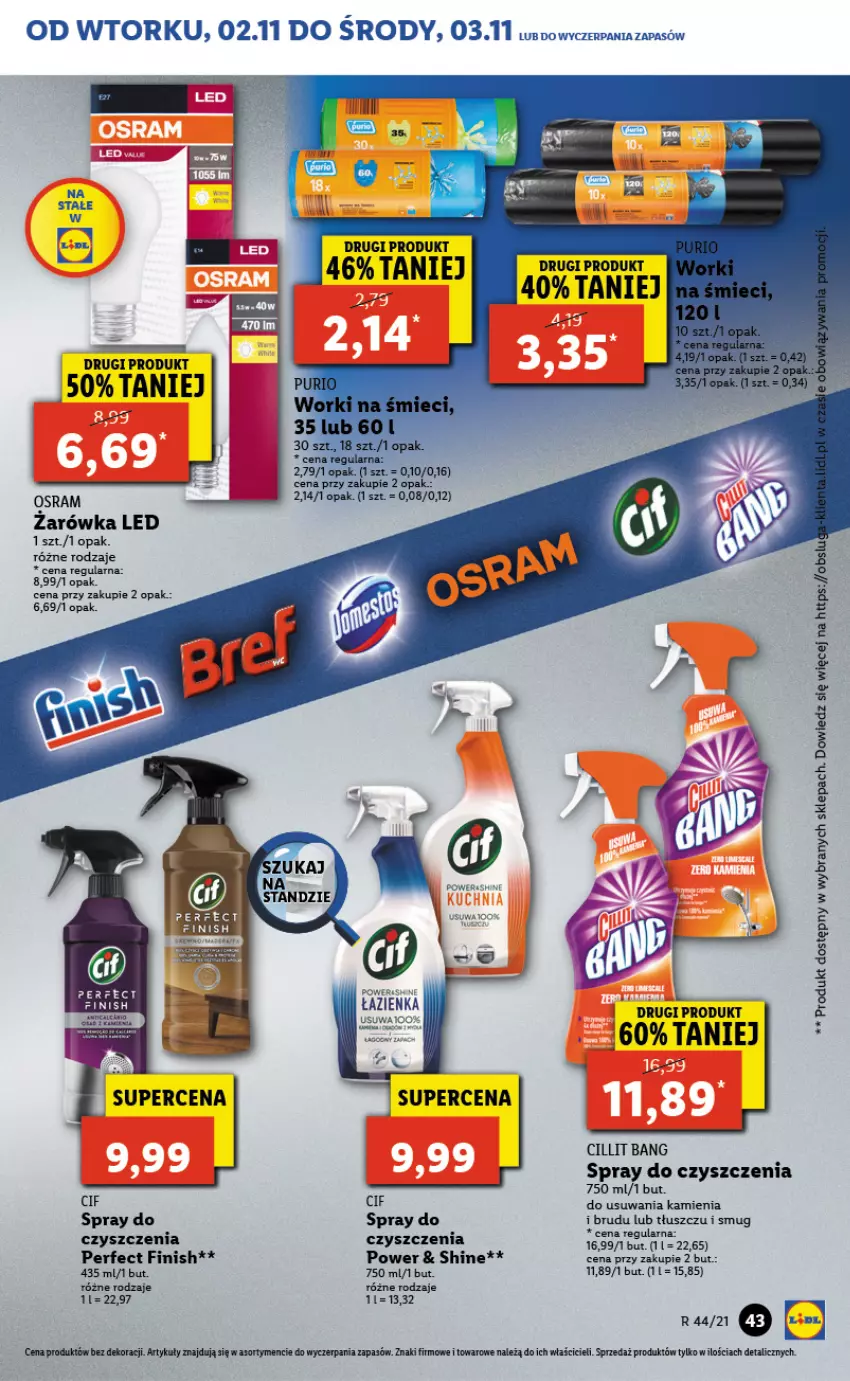 Gazetka promocyjna Lidl - GAZETKA - ważna 02.11 do 03.11.2021 - strona 43 - produkty: Cif, Cillit Bang, Finish, Spray do czyszczenia