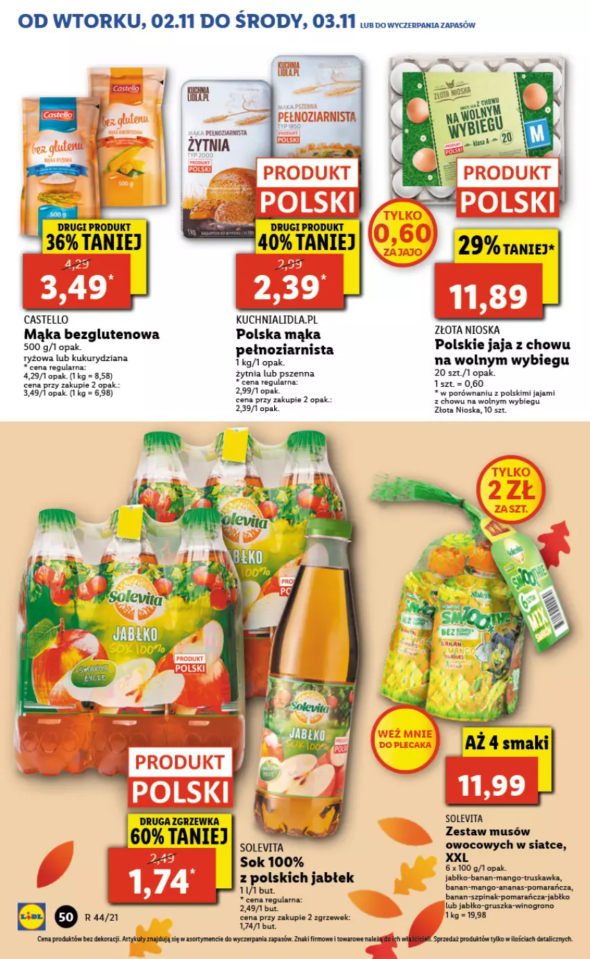 Gazetka promocyjna Lidl - GAZETKA - ważna 02.11 do 03.11.2021 - strona 50 - produkty: Jaja, Kuchnia, Mąka, Mango, Mus, Por, Ryż, Sok, Szpinak, Wino, Winogrona