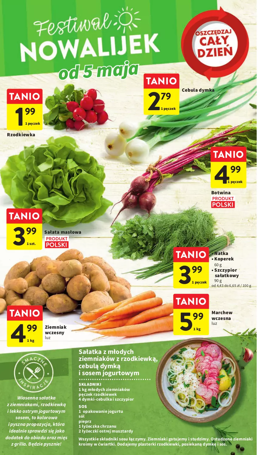 Gazetka promocyjna Intermarche - Gazetka Intermarche - ważna 04.05 do 10.05.2023 - strona 16 - produkty: Cebula, Chrzan, Grill, Jogurt, Masło, Mus, Pieprz, Plasterki, Rzodkiewka, Sałat, Sałata masłowa, Sałatka, Sól, Sos, Ziemniaki