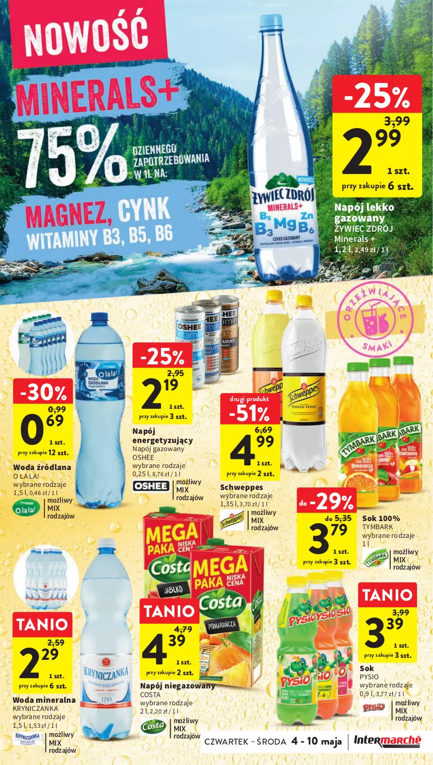 Gazetka promocyjna Intermarche - Gazetka Intermarche - ważna 04.05 do 10.05.2023 - strona 31 - produkty: LANA, Napój, Napój gazowany, Napój niegazowany, Oshee, Schweppes, Sok, Tymbark, Woda, Woda mineralna