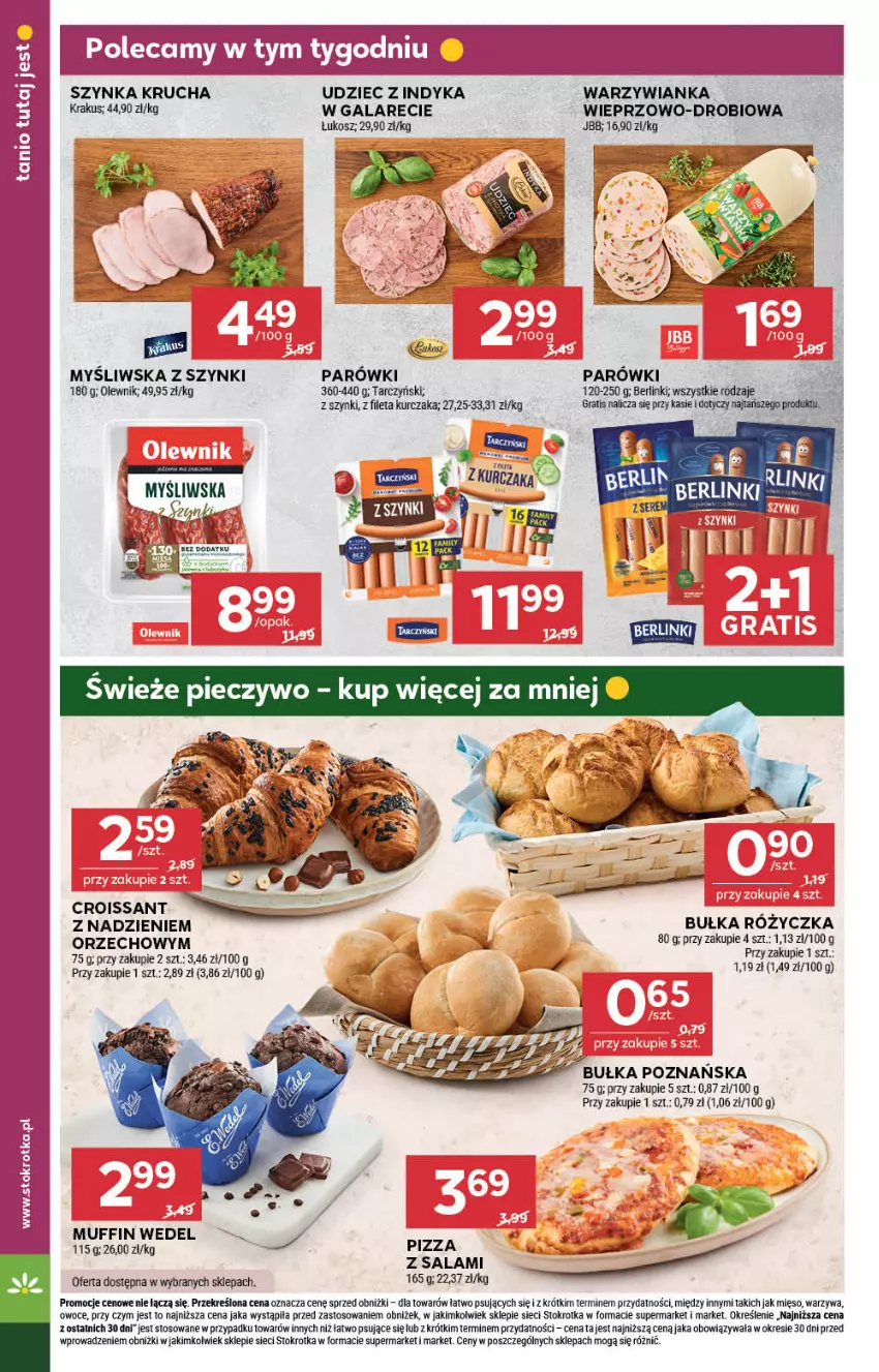 Gazetka promocyjna Stokrotka - Supermarket - ważna 26.06 do 02.07.2025 - strona 10 - produkty: Bułka, Croissant, Gala, Kosz, Krakus, Kurczak, Mięso, Olewnik, Owoce, Parówki, Pizza, Salami, Szynka, Tarczyński, Udziec z indyka, Warzywa