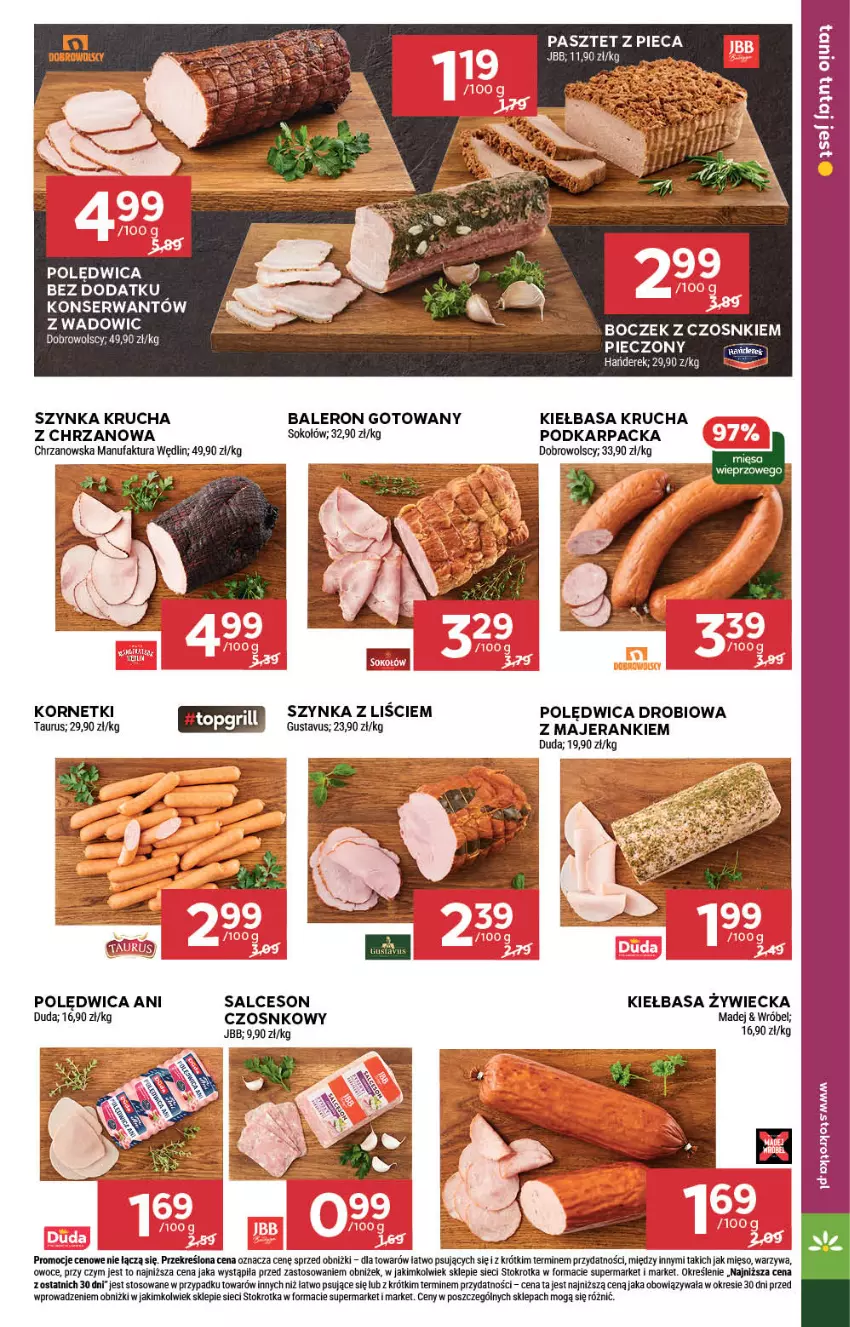 Gazetka promocyjna Stokrotka - Supermarket - ważna 26.06 do 02.07.2025 - strona 11 - produkty: Boczek, Chrzan, Duda, Fa, Karp, Kiełbasa, Kiełbasa krucha, Mięso, Owoce, Pasztet, Piec, Polędwica, Salceson, Ser, Sok, Sokołów, Szynka, Warzywa