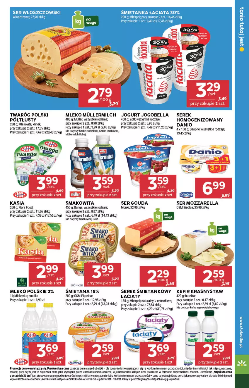 Gazetka promocyjna Stokrotka - Supermarket - ważna 26.06 do 02.07.2025 - strona 17 - produkty: Bell, Bella, Czekolada, Danio, Danone, Flora, Gouda, Jogobella, Jogurt, Kasia, Kefir, Mięso, Mleko, Mlekovita, Mozzarella, Owoce, Piątnica, Ser, Serek, Serek homogenizowany, Smakowita, Sok, Twaróg, Warzywa, Włoszczowski, Zott