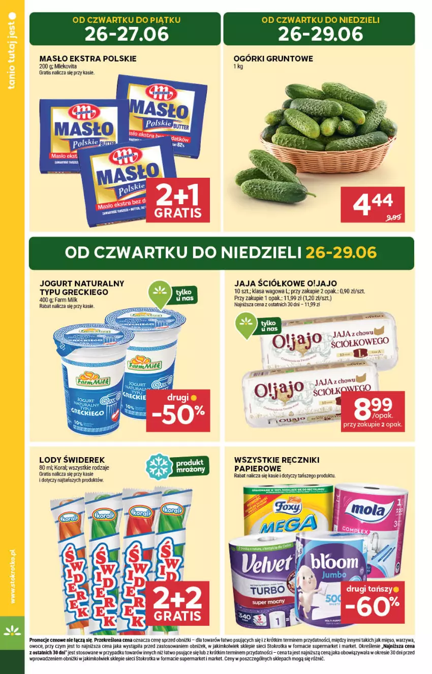 Gazetka promocyjna Stokrotka - Supermarket - ważna 26.06 do 02.07.2025 - strona 2 - produkty: Fa, Farm Milk, Gra, Grunt, Jaja, Jogurt, Jogurt naturalny, Lody, Masło, Mięso, Owoce, Papier, Ręcznik, Warzywa
