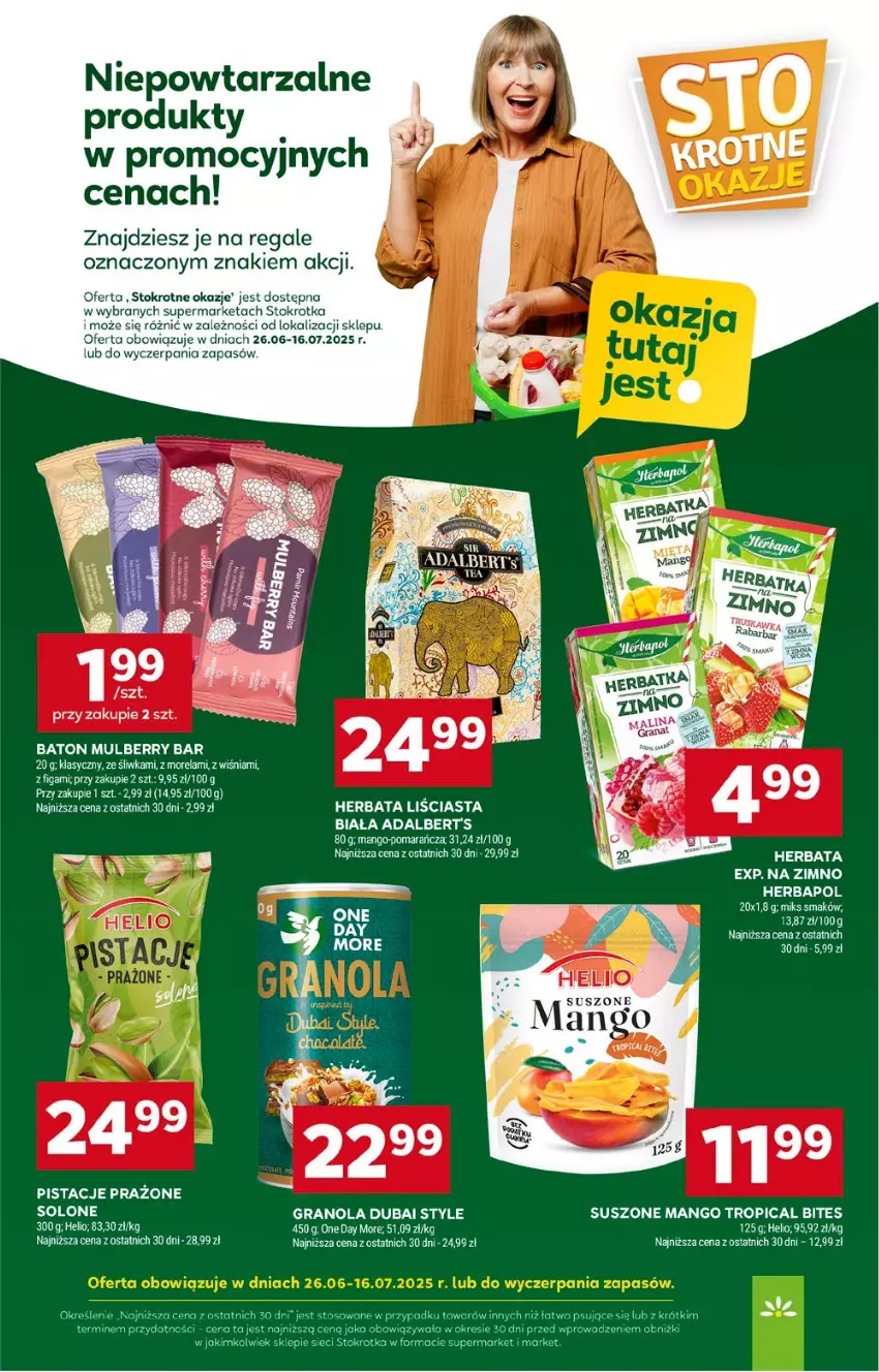 Gazetka promocyjna Stokrotka - Supermarket - ważna 26.06 do 02.07.2025 - strona 22 - produkty: Baton, Gra, Granola, Herbapol, Herbata, Mango, Morela, Pistacje, Tropical
