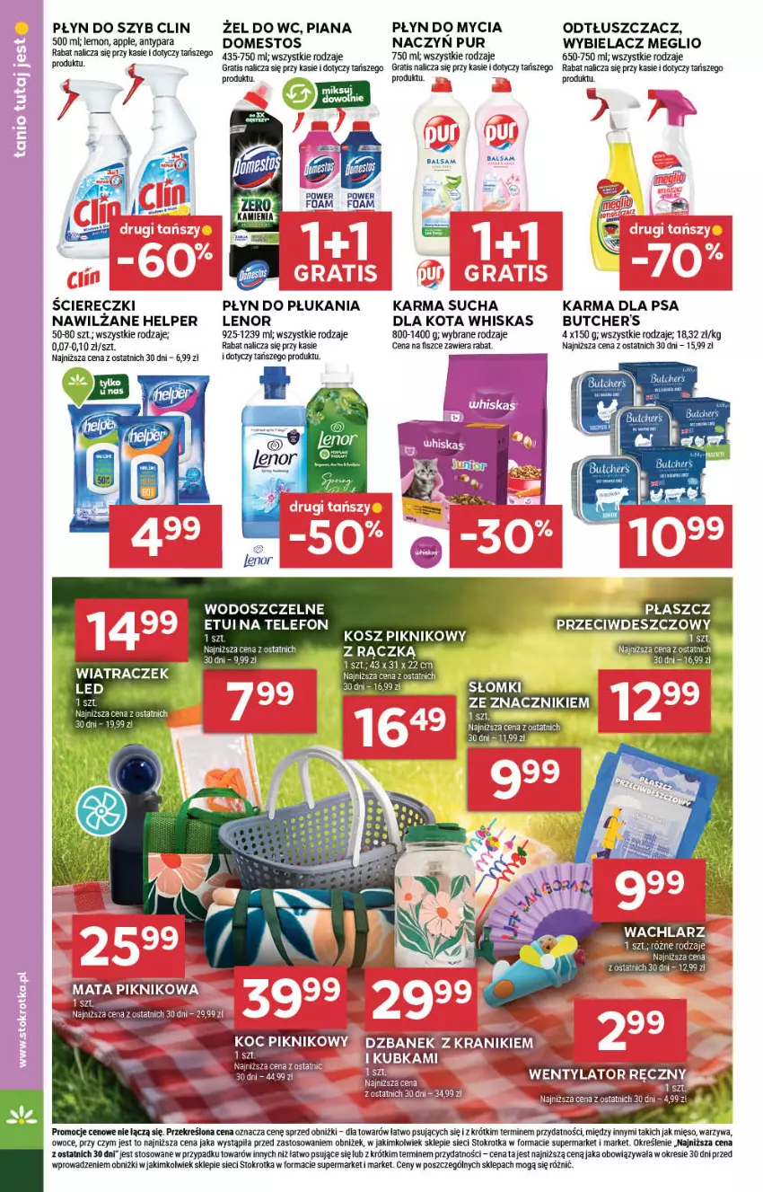 Gazetka promocyjna Stokrotka - Supermarket - ważna 26.06 do 02.07.2025 - strona 42 - produkty: Clin, Domestos, Gra, Kosz, Lenor, Mięso, Odtłuszczacz, Owoce, Płaszcz, Płyn do mycia, Płyn do płukania, Płyn do szyb, Pur, Sucha karma, Telefon, Warzywa, Whiskas