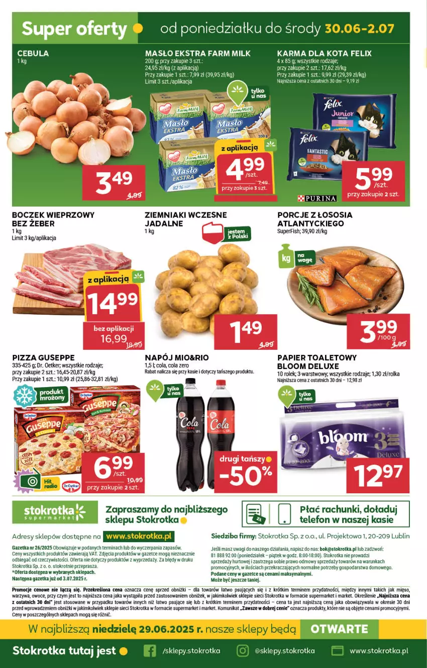 Gazetka promocyjna Stokrotka - Supermarket - ważna 26.06 do 02.07.2025 - strona 51 - produkty: Boczek, Boczek wieprzowy, Cebula, Dr. Oetker, Dres, Fa, Farm Milk, Felix, JBL, LG, Masło, Mięso, Napój, O nas, Owoce, Papier, Papier toaletowy, Pizza, Por, Sos, Telefon, Wagi, Warzywa, Ziemniaki