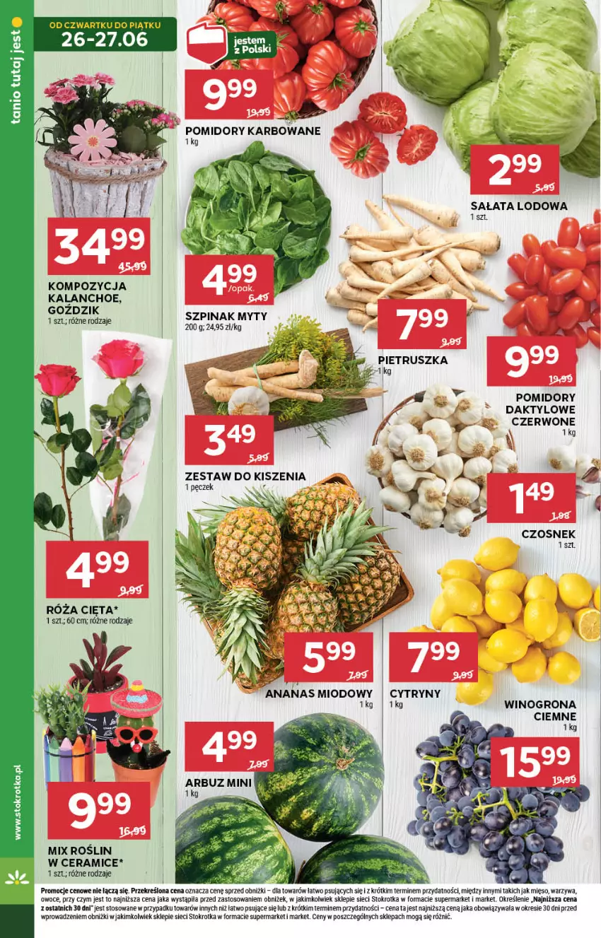 Gazetka promocyjna Stokrotka - Supermarket - ważna 26.06 do 02.07.2025 - strona 8 - produkty: Ananas, Cytryny, Czosnek, Kalanchoe, Mięso, Owoce, Pietruszka, Pomidory, Róża, Sałat, Sałata lodowa, Warzywa, Wino, Winogrona