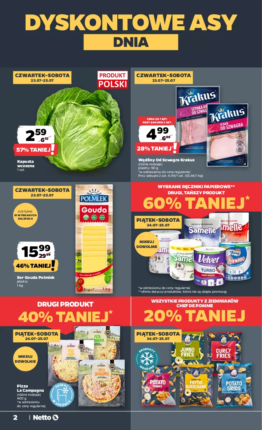 Gazetka promocyjna Netto - Od Czwartku - ważna 23.07 do 25.07.2026 - strona 2 - produkty: Gouda, Gra, Krakus, Papier, Pizza, POLMLEK, Ręcznik, Ręczniki papierowe, Ser