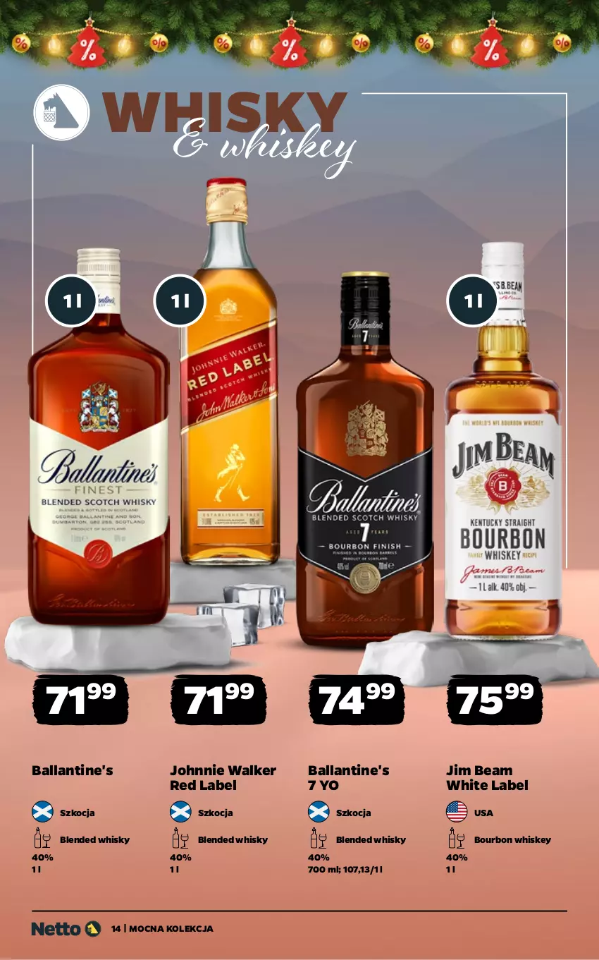 Gazetka promocyjna Netto - Alkohole - Mocne - ważna 08.12 do 21.12.2025 - strona 14 - produkty: Ballantine's, Bourbon, Jim Beam, Johnnie Walker, Koc, Whiskey, Whisky