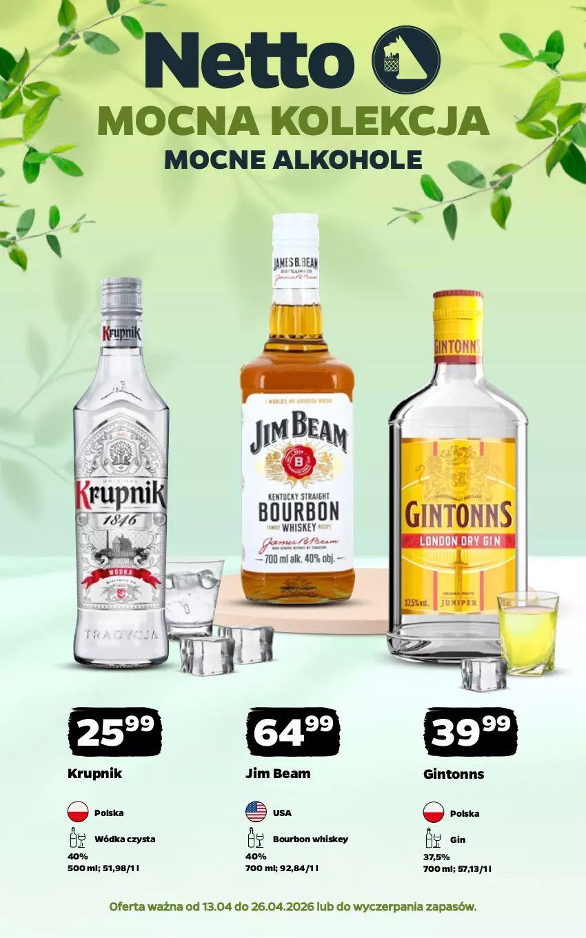 Gazetka promocyjna Netto - Alkohole - Mocne - ważna 13.04 do 26.04.2026 - strona 1 - produkty: Alkohole, Bourbon, Gin, Jim Beam, Krupnik, Whiskey, Wódka