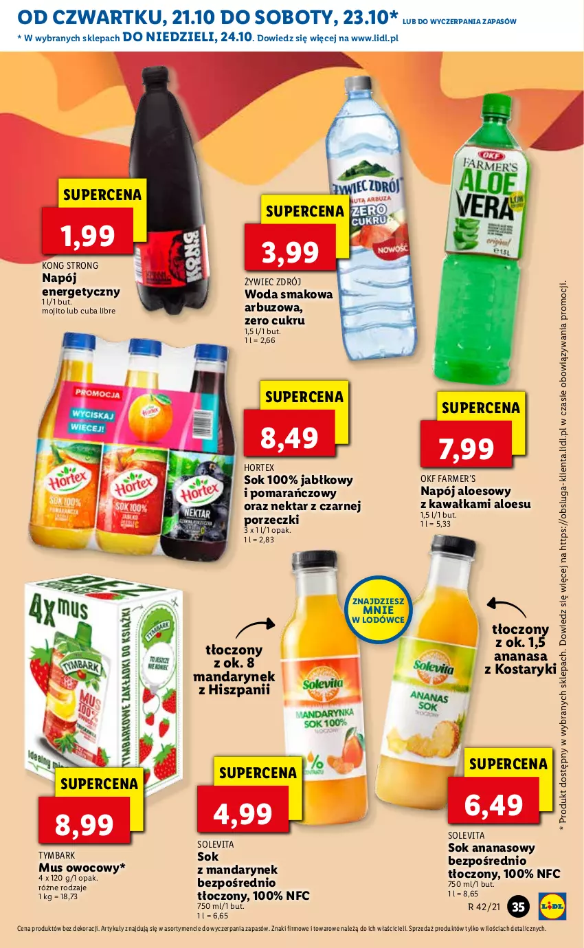 Gazetka promocyjna Lidl - GAZETKA - ważna 21.10 do 24.10.2021 - strona 35 - produkty: Ananas, Arbuz, Fa, Hortex, Kawa, Mus, Napój, Napój energetyczny, Nektar, Por, Sok, Tymbark, Woda