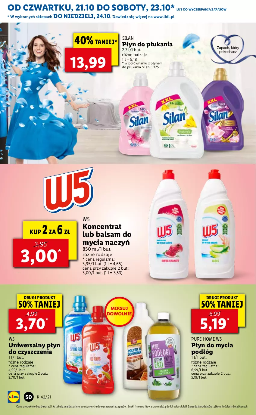 Gazetka promocyjna Lidl - GAZETKA - ważna 21.10 do 24.10.2021 - strona 50 - produkty: Balsam do mycia naczyń, Do mycia naczyń, Gin, Płyn do mycia, Płyn do mycia podłóg, Płyn do płukania, Por, Pur, Silan