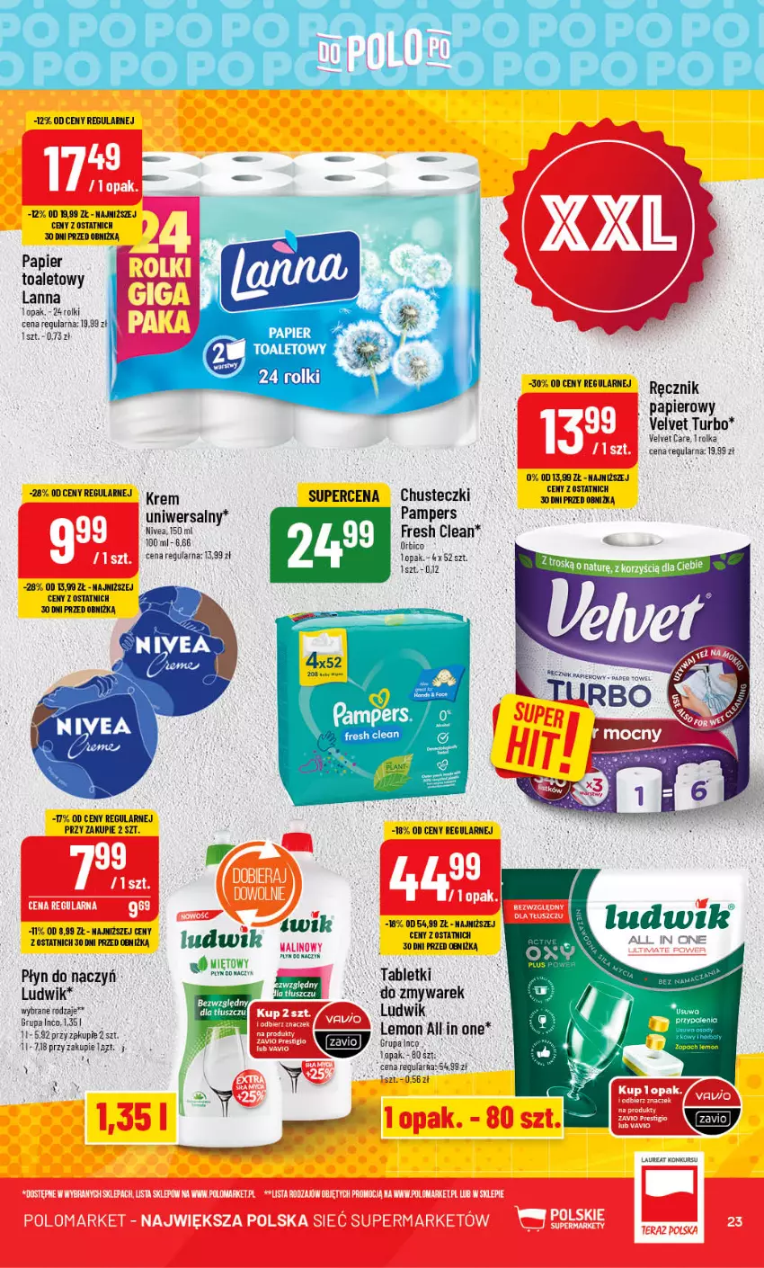 Gazetka promocyjna PoloMarket - Gazetka pomocyjna - ważna 02.08 do 08.08.2023 - strona 23 - produkty: BIC, Chusteczki, Ludwik, Nivea, Pampers, Papier, Rolki, Tablet, Velvet