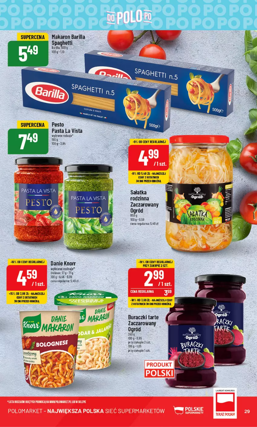 Gazetka promocyjna PoloMarket - Gazetka pomocyjna - ważna 02.08 do 08.08.2023 - strona 29 - produkty: Barilla, Buraczki, Knorr, Laur, Makaron, Ogród, Pesto, Sałat, Sałatka, Spaghetti