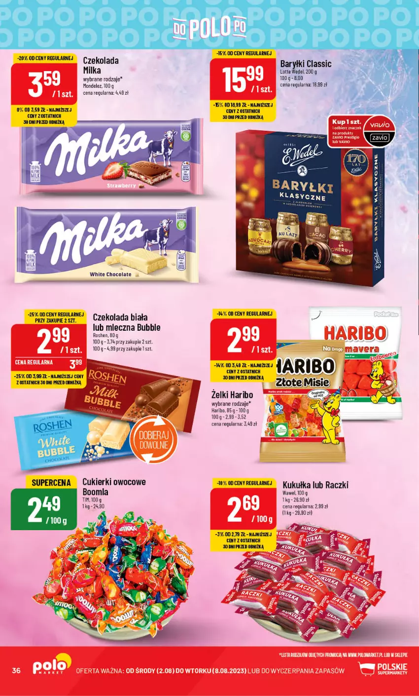 Gazetka promocyjna PoloMarket - Gazetka pomocyjna - ważna 02.08 do 08.08.2023 - strona 36 - produkty: Baryłki, Cukier, Cukierki, Czekolada, Haribo, Milka, Wawel