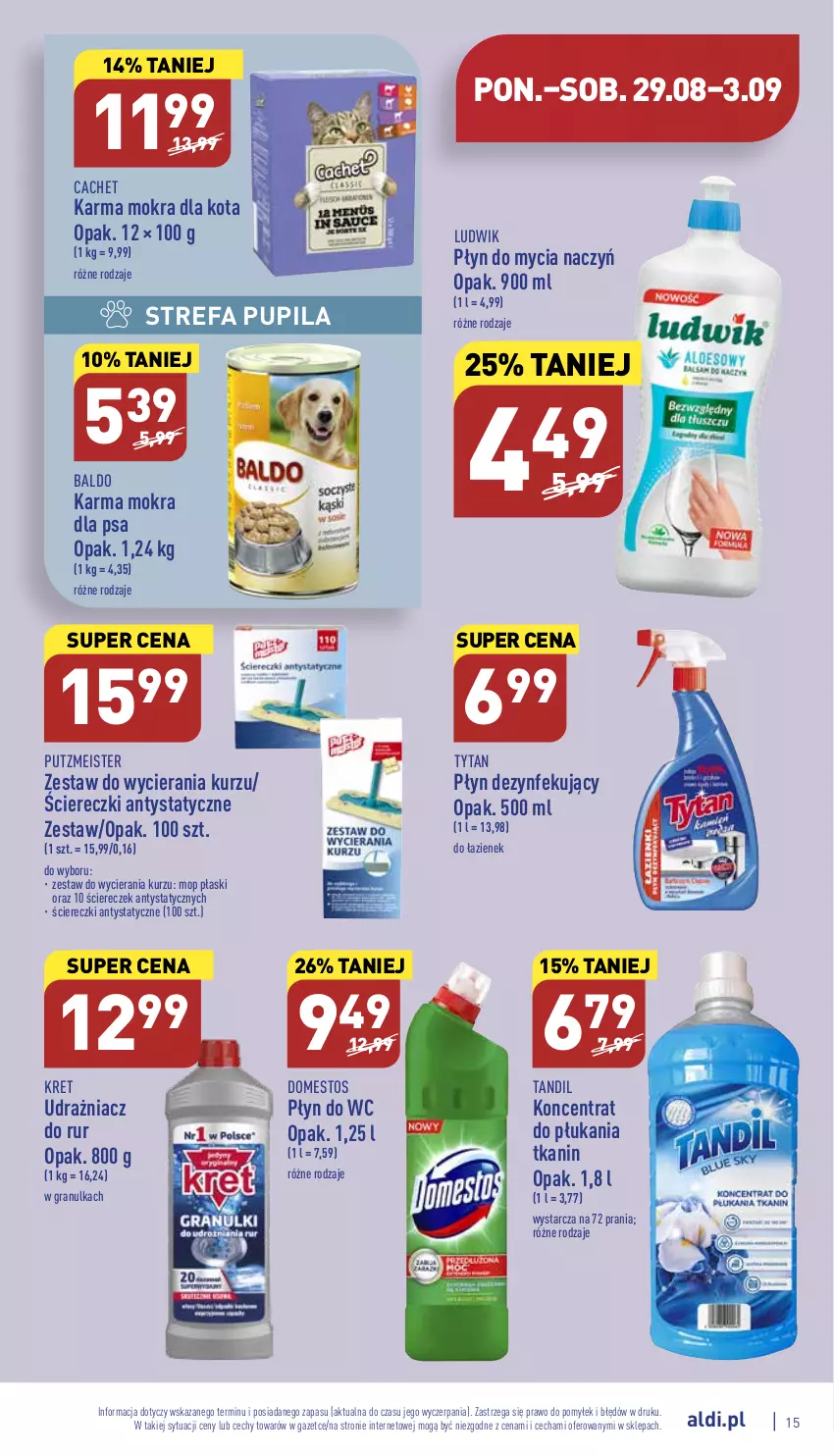 Gazetka promocyjna Aldi - Pełny katalog - ważna 29.08 do 03.09.2022 - strona 15 - produkty: Do mycia naczyń, Domestos, Fa, Gra, Kret, Ludwik, Mop, Płyn do mycia, Płyn do mycia naczyń, Płyn do wc, Putzmeister, Tytan