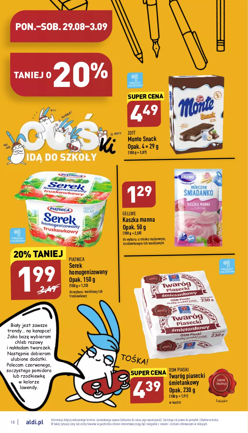 Gazetka promocyjna Aldi - Pełny katalog - ważna 29.08 do 03.09.2022 - strona 18 - produkty: Chleb, Monte, Piątnica, Ser, Serek, Serek homogenizowany, Twaróg, Zott