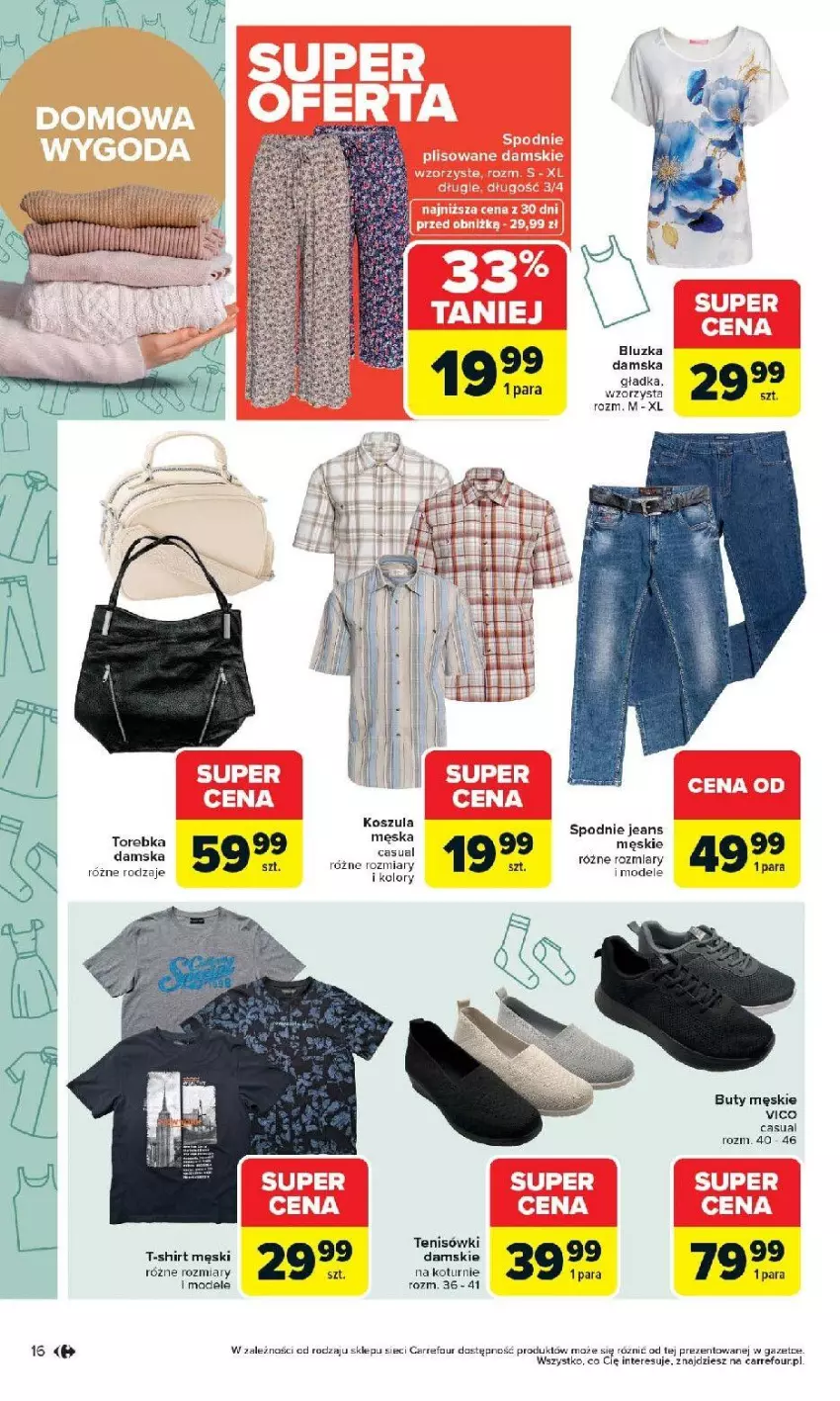 Gazetka promocyjna Carrefour - Gazetka Łap super okazje od poniedziałku! - ważna 13.04 do 26.04.2026 - strona 16 - produkty: Buty, Kosz, Koszula, Spodnie, Spodnie jeans, T-shirt, Torebka