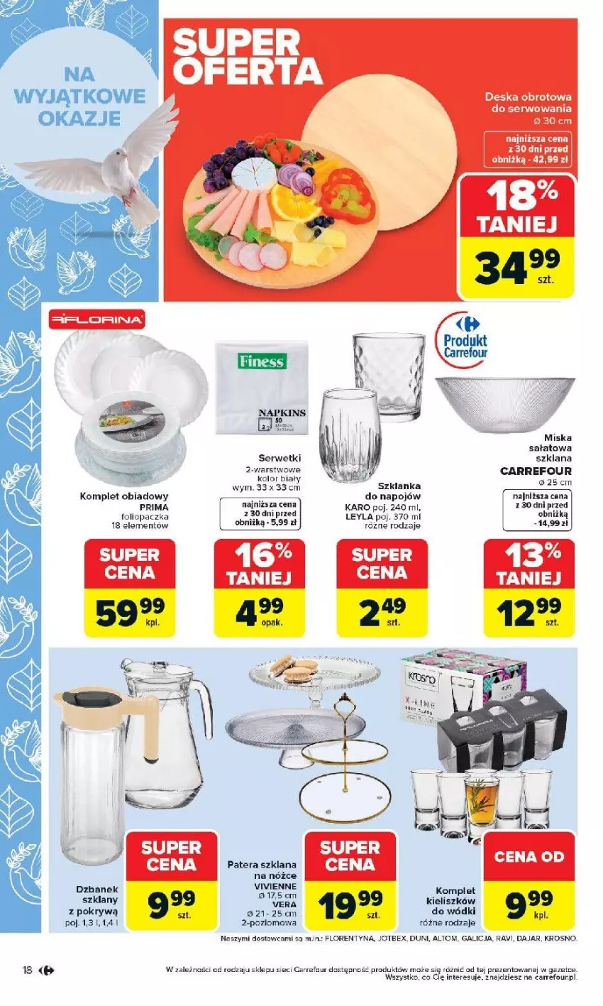 Gazetka promocyjna Carrefour - Gazetka Łap super okazje od poniedziałku! - ważna 13.04 do 26.04.2026 - strona 18 - produkty: Dzbanek, Komplet obiadowy, LANA, Miska, Prima, Sałat, Ser, Serwetki, Szklanka, Tera