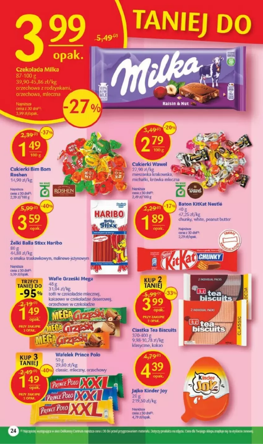 Gazetka promocyjna Delikatesy Centrum - ważna 10.08 do 16.08.2023 - strona 17 - produkty: Baton, Ciastka, Cukier, Cukierki, Deser, Grześki, Haribo, Kinder, Magnez, Miecz, Prince Polo, Ser, Wafle, Wawel