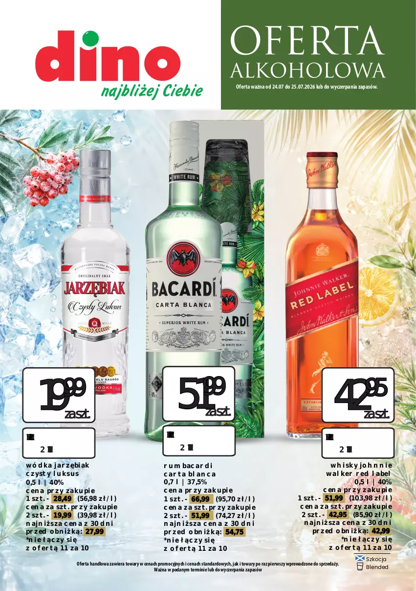Gazetka promocyjna Dino - Oferta alkoholowa - ważna 24.07 do 25.07.2026 - strona 1 - produkty: Bacardi, Johnnie Walker, Koc, Rum, Whisky, Wódka
