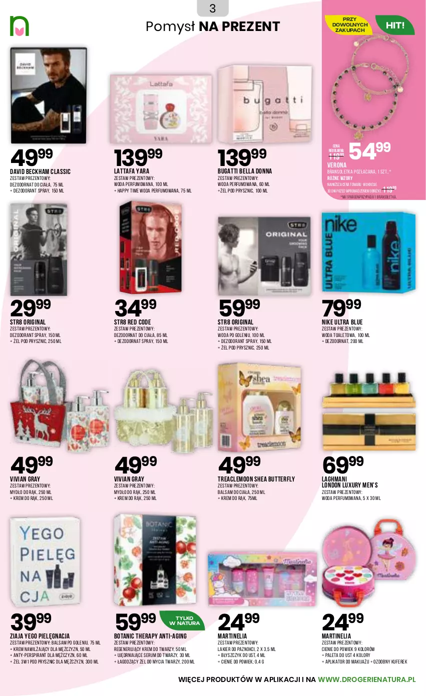 Gazetka promocyjna Drogerie Natura - Gazetka Drogerie Natura - ważna 10.11 do 26.11.2025 - strona 3 - produkty: Acana, Balsam do ciała, Balsam po goleniu, Bell, Bella, Błyszczyk do ust, Bransoletka, David Beckham, Dezodorant, Fa, Gin, Gra, Krem do rąk, Krem do twarzy, Krem nawilżający, Lakier, Lakier do paznokci, Makijaż, Mydło, Nike, Paleta, Perfum, Rum, Ser, Serum, Serum do twarzy, Str8, Woda, Woda perfumowana, Woda po goleniu, Woda toaletowa, Zestaw prezentowy, Ziaja