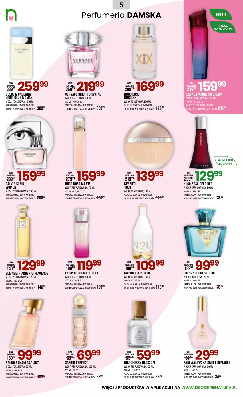 Gazetka promocyjna Drogerie Natura - Gazetka Drogerie Natura - ważna 10.11 do 26.11.2025 - strona 5 - produkty: Bruno Banani, Calvin Klein, Cerruti, Elizabeth Arden, Escada, Hugo Boss, Lacoste, Perfum, Versace, Woda, Woda perfumowana, Woda toaletowa
