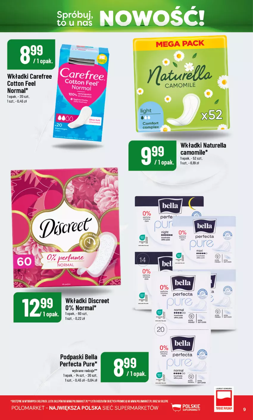 Gazetka promocyjna PoloMarket - Katalog Nowości - ważna 19.08 do 19.09.2026 - strona 9 - produkty: Bell, Bella, Carefree, Discreet, Naturell, Naturella, Perfecta, Podpaski, Pur, Wkładki