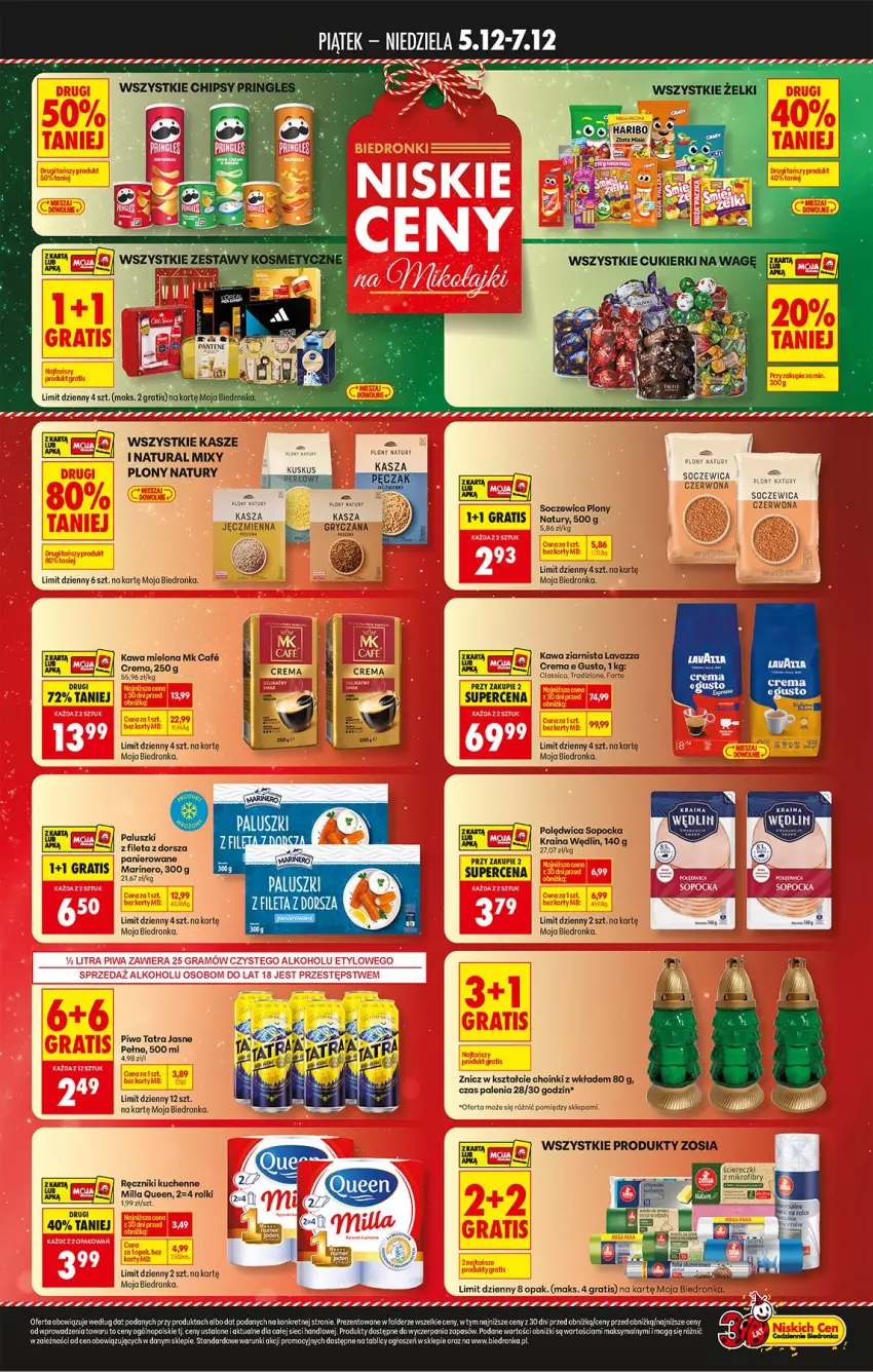 Gazetka promocyjna Biedronka - Tani Weekend - ważna 05.12 do 06.12.2025 - strona 2 - produkty: Dorsz, Fa, Gra, Gry, Kasza, Kasza jęczmienna, Kawa, Kawa mielona, Kawa ziarnista, Lavazza, Piwo, Polędwica, Ręcznik, Rolki, Tatra, Tera, Znicz