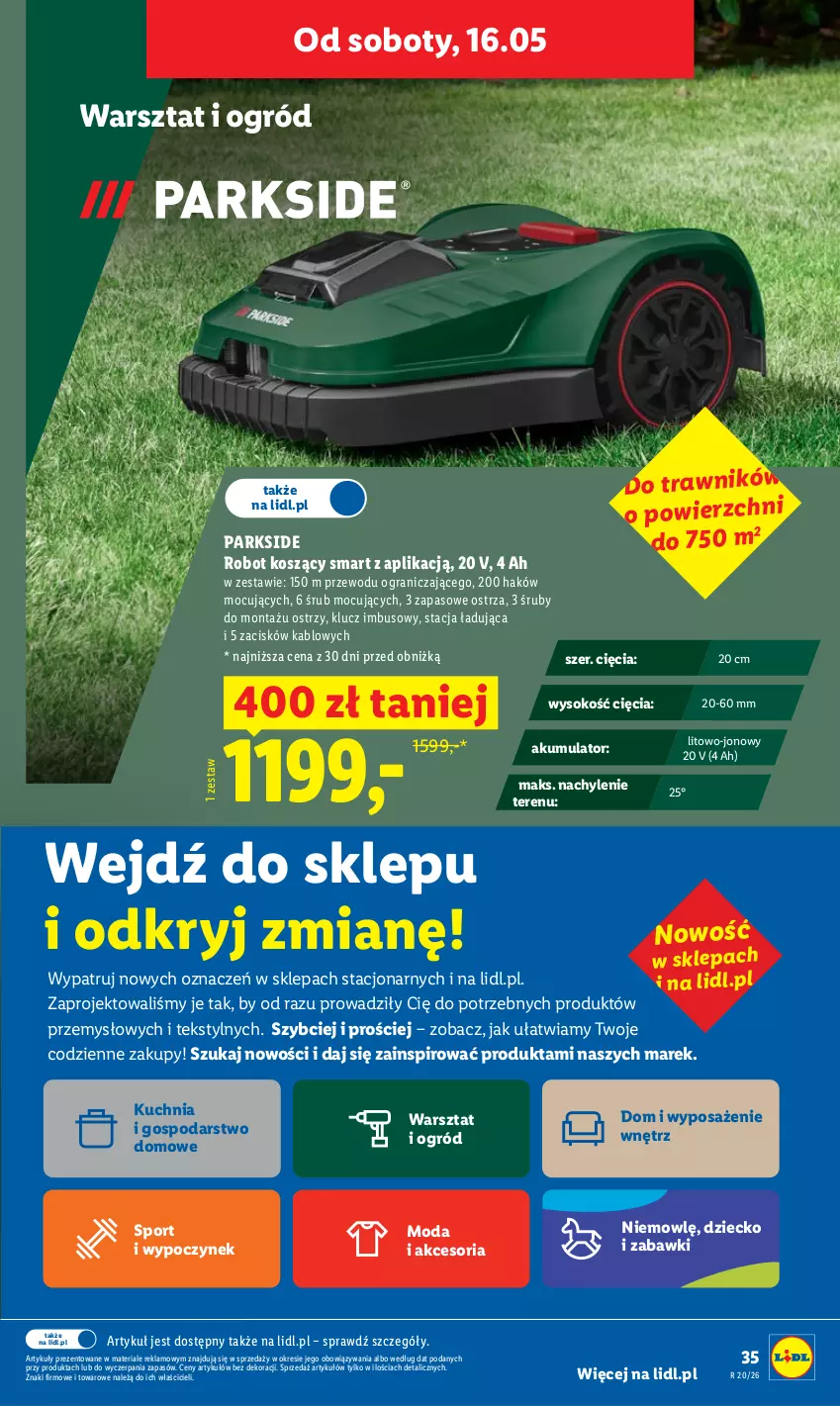 Gazetka promocyjna Lidl - Gazetka ważna od 14.05 do 16.05 - ważna 14.05 do 16.05.2026 - strona 35 - produkty: Akumulator, Gra, Kosz, Kuchnia, Moda, Ogród, Parkside, Por, Robot, Sok, Sport