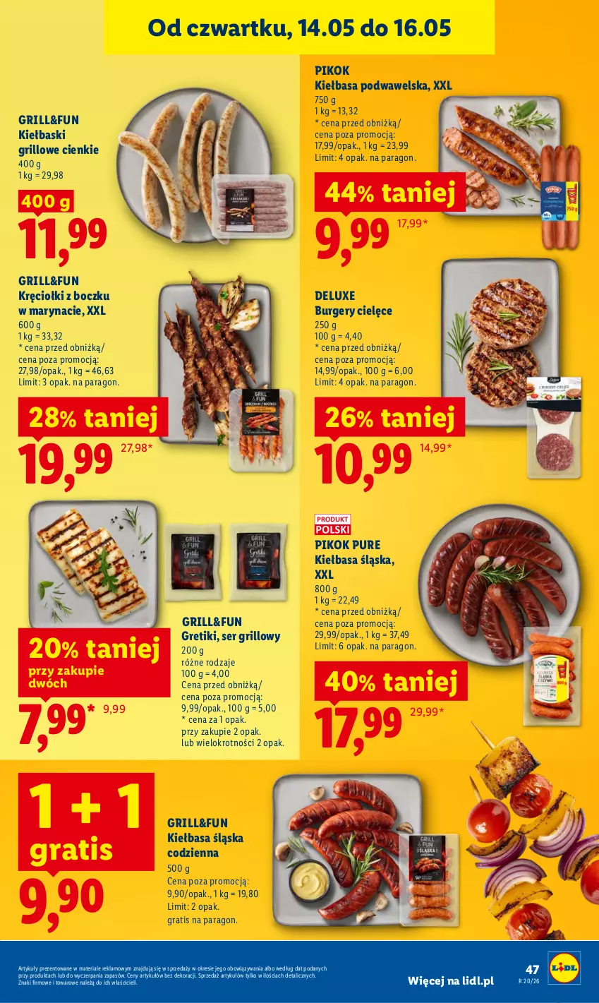 Gazetka promocyjna Lidl - Gazetka ważna od 14.05 do 16.05 - ważna 14.05 do 16.05.2026 - strona 49 - produkty: Burger, Gra, Grill, Kiełbasa, Kiełbasa podwawelska, Kiełbasa śląska, PIKOK, Pur, Ser, Wawel