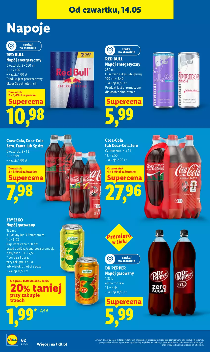 Gazetka promocyjna Lidl - Gazetka ważna od 14.05 do 16.05 - ważna 14.05 do 16.05.2026 - strona 66 - produkty: Coca-Cola, Cytryny, Fa, Fanta, Napój, Napój energetyczny, Napój gazowany, Napoje, Pomarańcze, Red Bull, Sprite