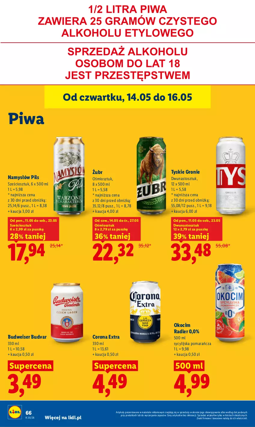 Gazetka promocyjna Lidl - Gazetka ważna od 14.05 do 16.05 - ważna 14.05 do 16.05.2026 - strona 72 - produkty: Corona Extra, Koc, Namysłów, Okocim, Piwa, Radler, Ser, Tyskie