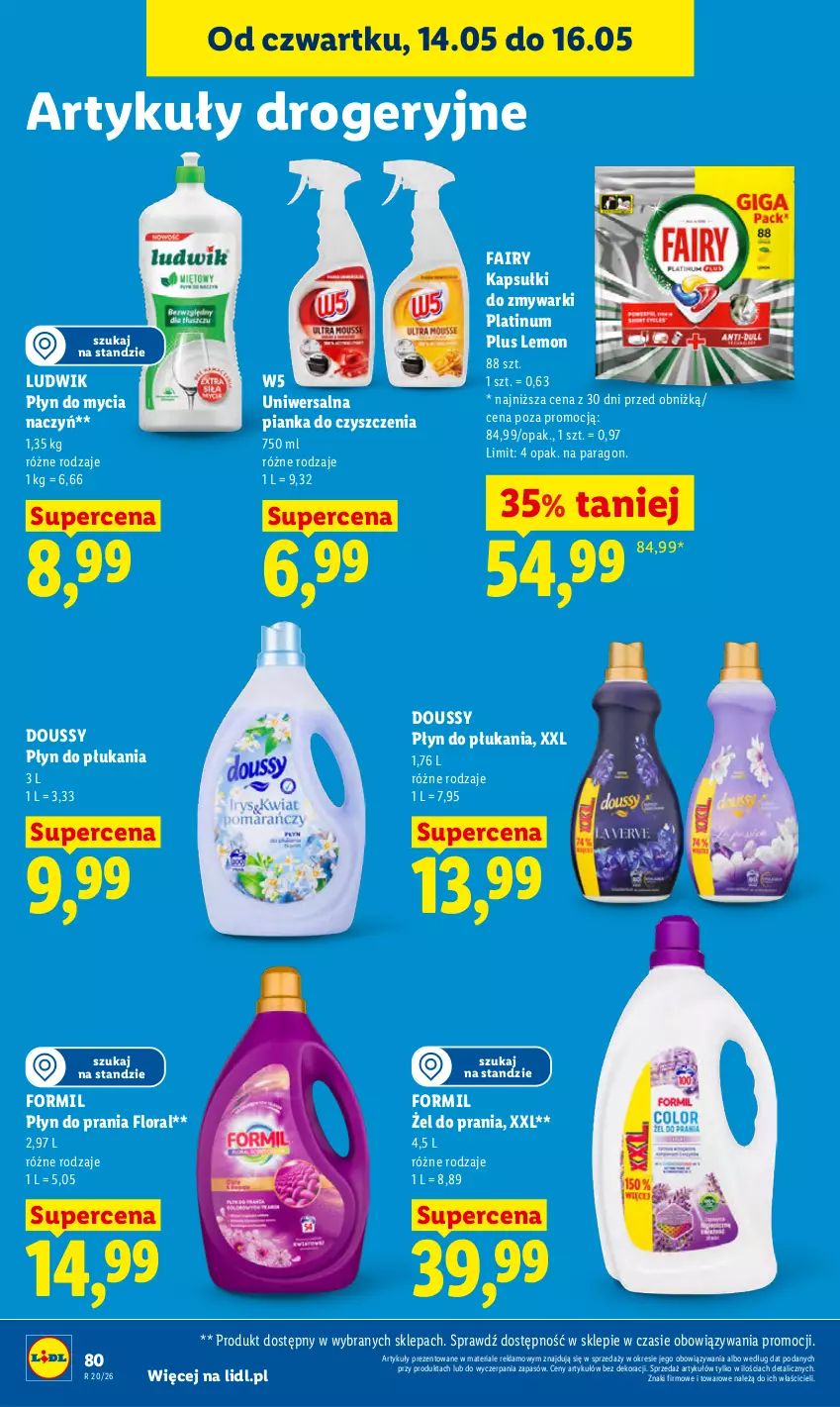 Gazetka promocyjna Lidl - Gazetka ważna od 14.05 do 16.05 - ważna 14.05 do 16.05.2026 - strona 86 - produkty: Do mycia naczyń, Fa, Fairy, Flora, Ludwik, Pianka do czyszczenia, Płyn do mycia, Płyn do mycia naczyń, Płyn do płukania, Płyn do prania, Zmywarki