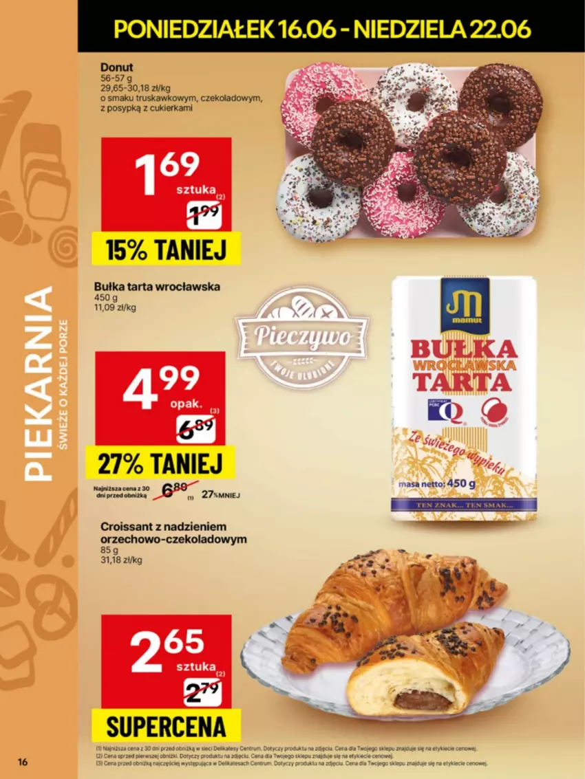 Gazetka promocyjna Delikatesy Centrum - Franczyza DC25 Poniedziałek - ważna 16.06 do 22.06.2025 - strona 16 - produkty: Bułka, Bułka tarta, Croissant, Cukier, Rum, Tarta