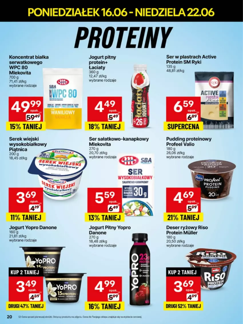 Gazetka promocyjna Delikatesy Centrum - Franczyza DC25 Poniedziałek - ważna 16.06 do 22.06.2025 - strona 20 - produkty: Danone, Deser, Jogurt, Jogurt pitny, Piątnica, Pudding, Ryż, Sałat, Ser, Ser sałatkowo-kanapkowy, Serek, Serek wiejski, Sok