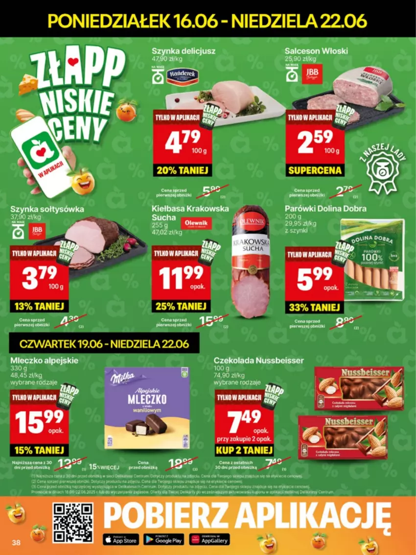 Gazetka promocyjna Delikatesy Centrum - Franczyza DC25 Poniedziałek - ważna 16.06 do 22.06.2025 - strona 38 - produkty: Czekolada, Kiełbasa, Kiełbasa krakowska, Miecz, Por, Rum, Ser, Szynka
