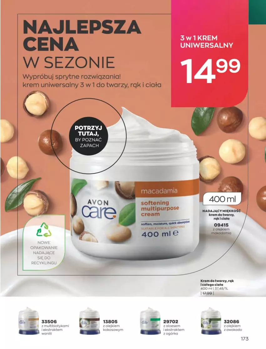 Gazetka promocyjna Avon - Katalog Avon 2/2023 kampania luty - ważna 01.02 do 28.02.2023 - strona 173 - produkty: Kokos, Krem do twarzy, Krem uniwersalny, Olej, Pur