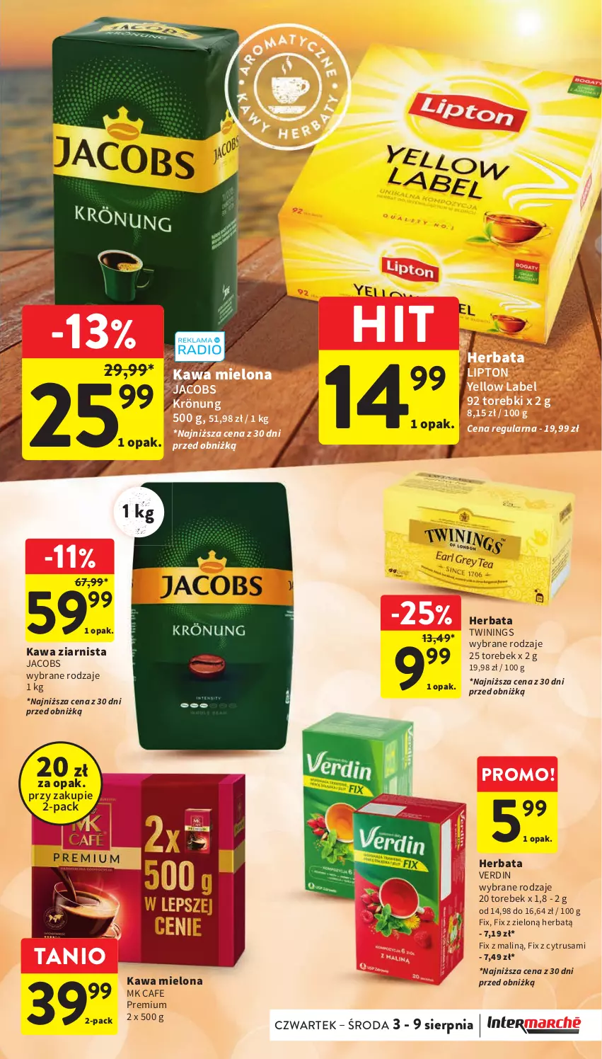 Gazetka promocyjna Intermarche - Gazetka Intermarche - ważna 03.08 do 09.09.2023 - strona 28 - produkty: Herbata, Jacobs, Jacobs Krönung, Kawa, Kawa mielona, Kawa ziarnista, Lipton