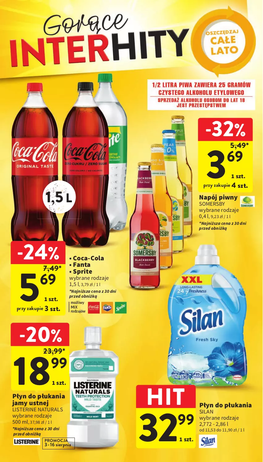 Gazetka promocyjna Intermarche - Gazetka Intermarche - ważna 03.08 do 09.09.2023 - strona 4 - produkty: Coca-Cola, Fa, Fanta, Listerine, Napój, Płyn do płukania, Płyn do płukania jamy ustnej, Silan, Somersby, Sprite